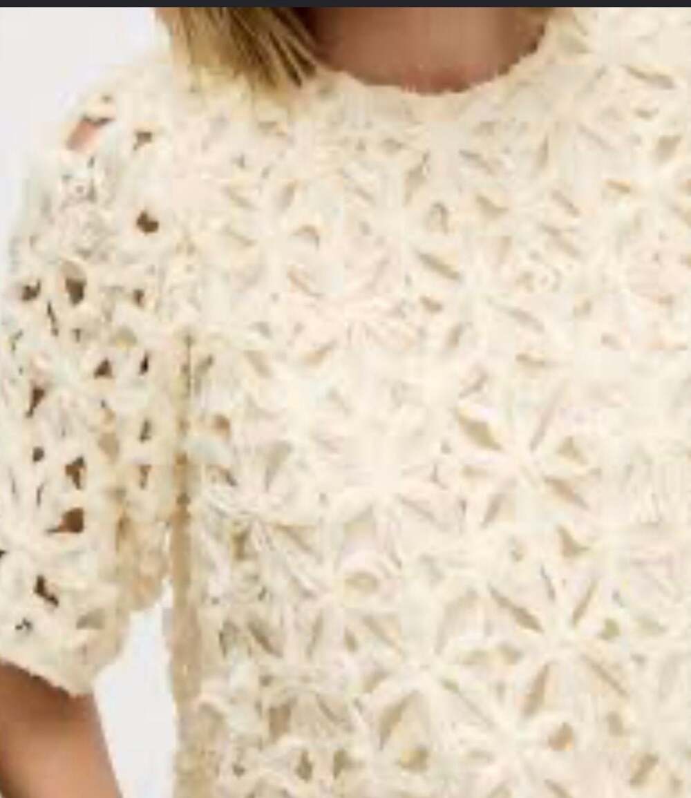 Adrianna Papell Cream Floral Laser Cut Short Sleeve Top